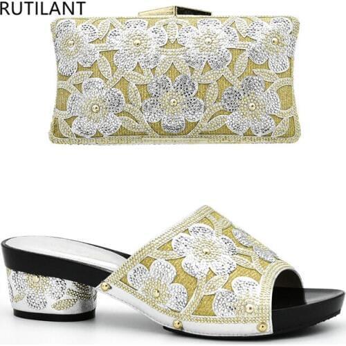 Sliver Color Nigerian Party Shoe and Bag Sets African Shoes and Matching Bags Italian High Quality Italian Ladies Shoes and Bag