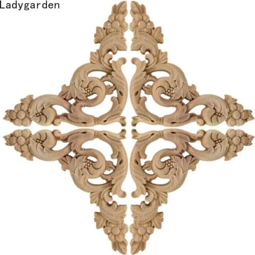 4PCS 15cm Vintage Wood Carved Corner Onlay Applique Unpainted Furniture Cabinet Decorative Statues Wooden Sculptures Home Decor