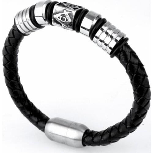Vintage Freemason Freemason Bracelet MenCharm Bracelet Black Leather Woven Bracelet Jewelry