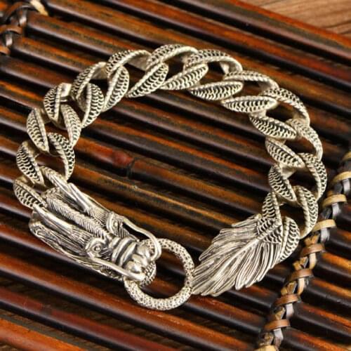 High Quality S925 Silver Bracelet Dragon Head Bracelet For Men Heavy Gold Bracelet