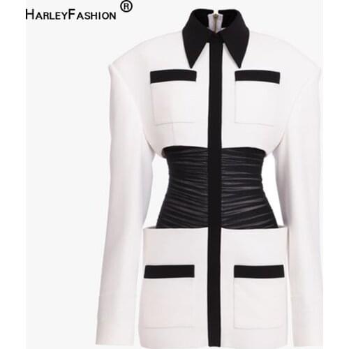 HarleyFashion High Street Style European Slim Elastic Waist Contrast Color Straight Dress Quality Elegant Fashion Mini Dresses