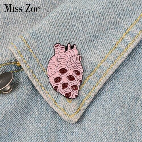 Eyes of Evil Spirit Heart Enamel Pins Organ Heart Brooches Bag Backpack Clothes Lapel Pin Pink Badge Punk Jewelry Gift