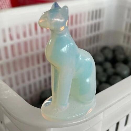 1pcs Natural opal stone carved cat animal ornaments Crystal quartz stone craft figurines home decor