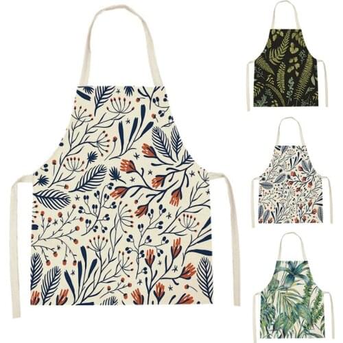1Pcs Tropical Jungle Printed Kitchen Apron Plant Green Leaves Kids Men Women Chef Cooking Aprons Waist Bib Cleaning Pinafores