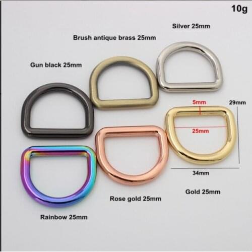 100pcs 6color inside 25mm inch Closed dee ring,alloy metal d-ring,Rings for Strapping Bags Accessories Belt Connector Round edge