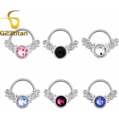 G23titan 16G Captive Bead Rings Crystal Titanium Nose Septum Clicker Neus Piercing Ear Rook Cartilage Earring neuspiercing