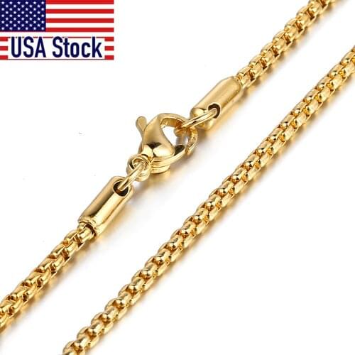 2mm Women Mens Stainless Steel Thick Golden Box Chain Choker Necklaces 16-24inch Any Length Fashion Jewelry Accessories KN385A