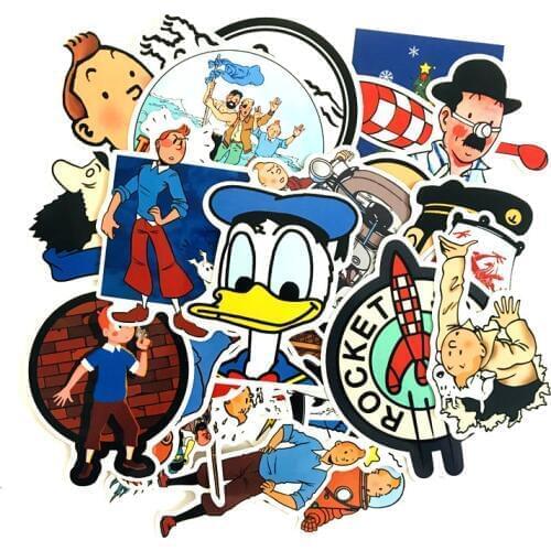 25Pcs/lot 2021 tintin Adventures of Stickers For Snowboard Laptop Luggage Car Fridge Car- Styling Sticker Pegatina