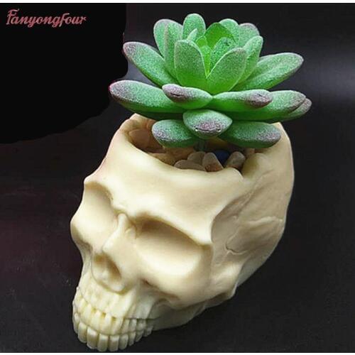 3D skull flowerpot silicone mold craft vase mold making ashtray concrete silicone mold home decoration tools