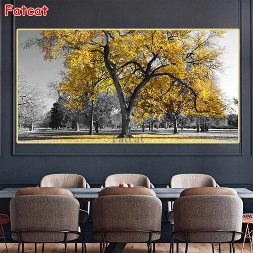 Autumn yellow tree 5D DIY Diamond Painting Full Square Round landscape Diamond Embroidery Mosaic Home Decor drop shipping PP1897