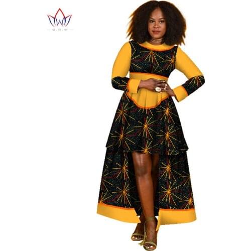 Bintarealwax Autumn Africa Dresses for Women Bazin Riche Elegant Women African Clothing Long Sleeves Plus Size Lady Dress WY1828