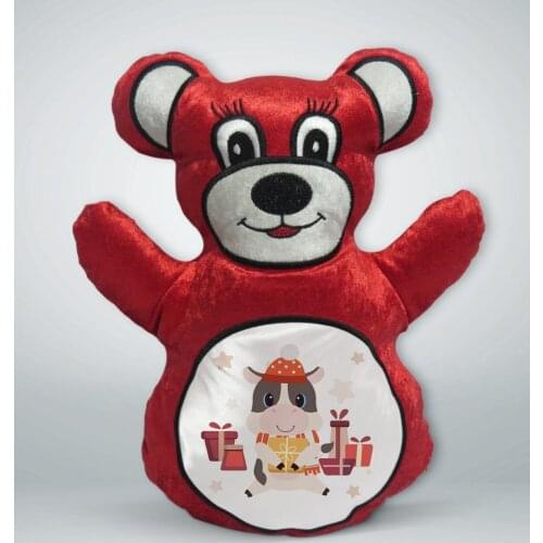 BK Gift Cute Cow Design Red Teddy Bear Yastık-1
