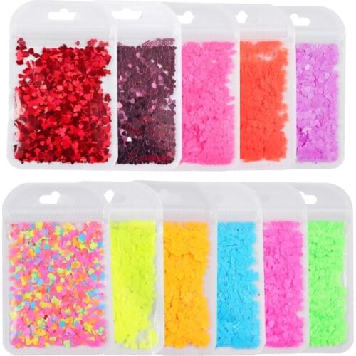 11 Colors Sweet Heart Nail Art Glitter Sequins Sparkly Slices Flakes Nail Art Decorations Manicure Holographic/Neon Nail Sequins