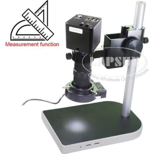 Measuring & Scale 12MP 1080P 60FPS FHD HDMI Digital Industrial Microscope Camera + 10X - 100X C Mount Lens + Stand + LED