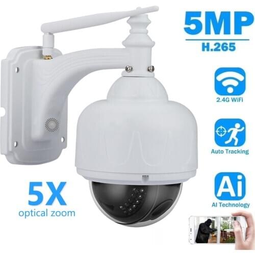 HD 5MP Auto Tracking IP Camera Wifi Wireless Outdoor PTZ 5X Zoom AI Human Detection IR Security Video Surveillance Two-Way Audio