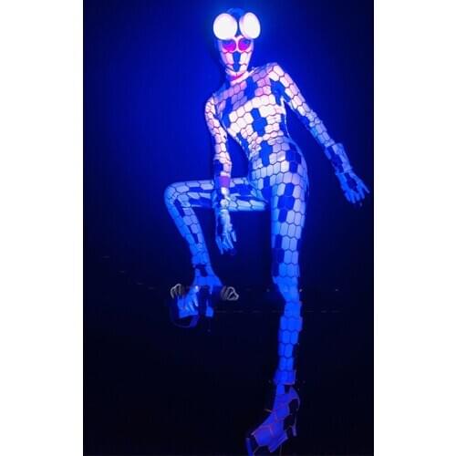 Halloween Cosplay Python Print Jumpsuit Costumes Nightclub Bar DJ Female Singer Party Carnival Suit Jumpsuit + Glasses DWY3743