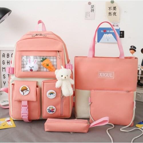 4 Piece Set Schoolbag Canvas Bags for Teenage Girl 2021 Backpack High School Backpack Fashion Travel Women Teen Student Bookbags
