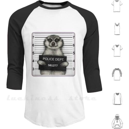Meerkat Mugshot Hoodies Long Sleeve Meerkat Ink Pen Ink Hand Drawn Holding Looking Looking Forward Fuzzy Fluffy Animal