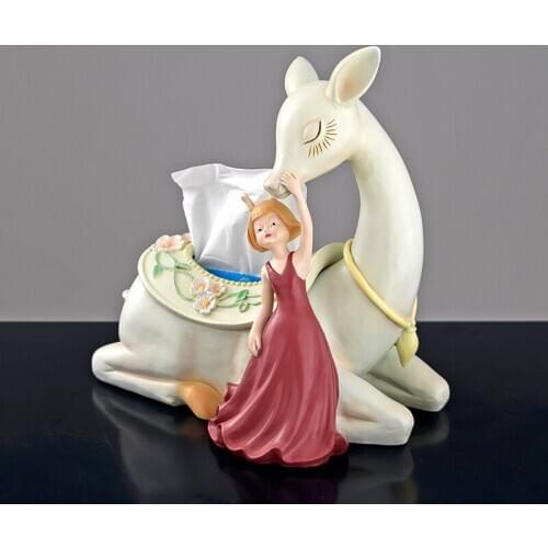 ARTS ANIMAL FIGURINE CUTE DEER GIRL PUMPING CARTON HOLDER RESIN ART&CRAFT HOME LIVING ROOM DECORATION CREATIVE TISSUE BOX R5017