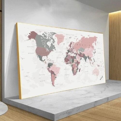 World Map Poster Print Pink Colors Wall Art Canvas Painting Big Size Wall Picture for Living Room Home Decor Cuadros No Frame