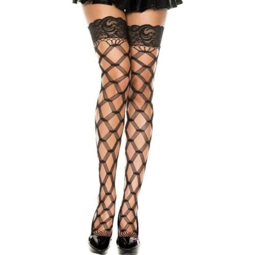 Lace Stockings for Women Summer Sexy Hollow Out Plaid Mesh Socks Black White Red Fishnet Stockings Lingerie High High Socks