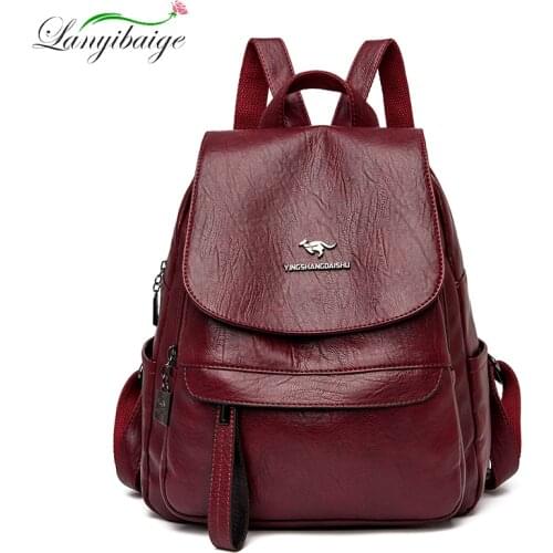 LanYiBaiGe 2021 New Classic Retro Backpack Simple Fashion PU Leather Travel Backpack Ladies Trend Large Capacity Girl Backpack