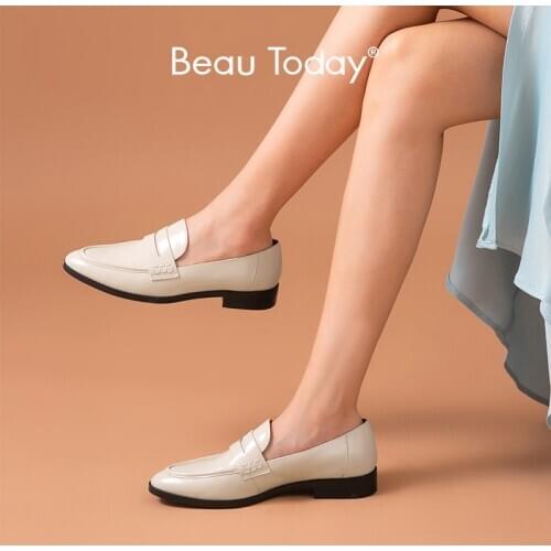 BeauToday Leather Loafers Women Penny Shoes Glazed Cow Leather Pointed Toe Slip On Ladies Casual Flats Handmade 27149