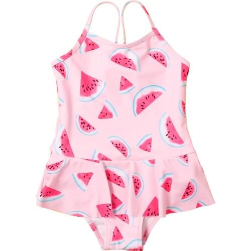 Summer Little Girls Cute One-piece Swimsuit Kids Children Cartoon Watermelon Printing Sleeveless Swimwear for Vacation Holiday