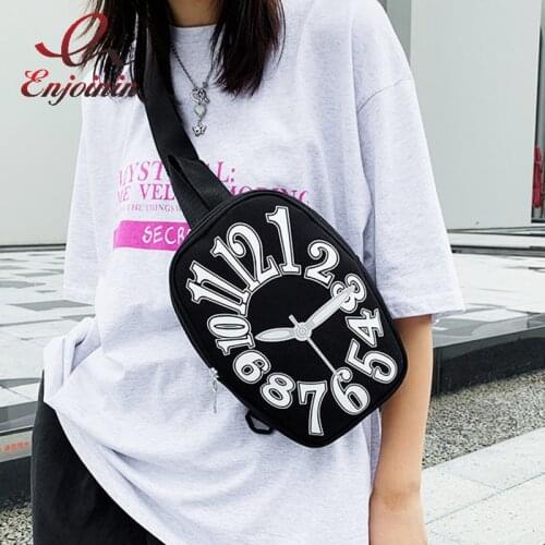 Womens Waist Bags Fashion Fanny Pack Female Shoulder Bags Clock Pattern Chest Bag Zipper Purses Ladies Waist Packs Retro 2021