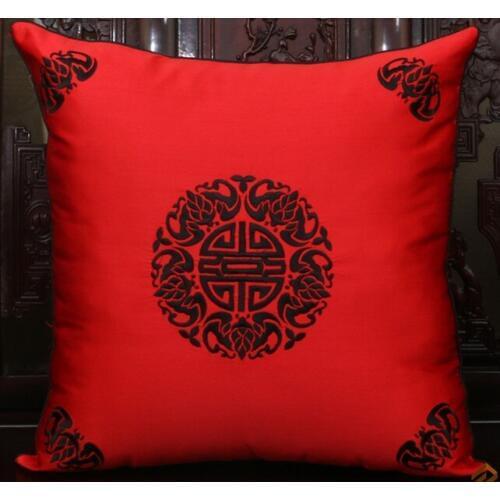 Vintage Embroidery Lucky Chinese Cushion Cover Pillow Covers for Christmas Chairs Sofa Decorative Silk Satin Pillow Case