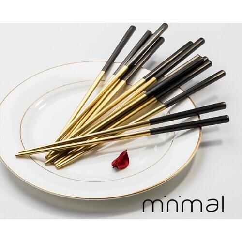 Stainless Steel Chopsticks Golden Sushi Food Sticks Anti-skid Reusable Dinnerware Chinese Korean Dinner Kit Utensil