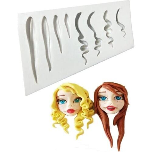 Creative Cartoon Girl Hair Silicon Mold DIY Handmad Fondant Cak Baking Tool Color random DIY mold durable silicone Environmental