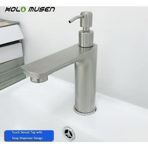 New 2 in 1 Touch Faucet Sensor with ON/OFF Touch Activation Battery Power Stainless Steel Touch Faucet with Soap Dispenser