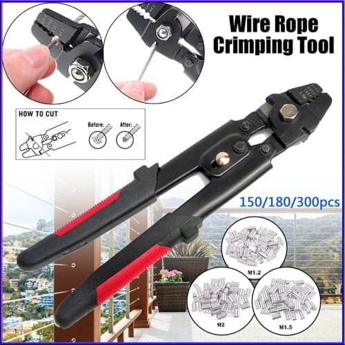 Up To 2.2mm Wire Rope Crimping Tool Wire Rope Swager Crimpers Fishing Plier with Crimp Sleeves Kit 150/180/300 Pcs