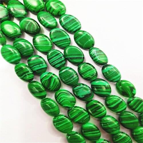 1 Strand/28pcs 14x10x5mm Wholesale Green And Black Malachite Oval Loose Beads DIY Jewelry Accessories 15.5inch S386