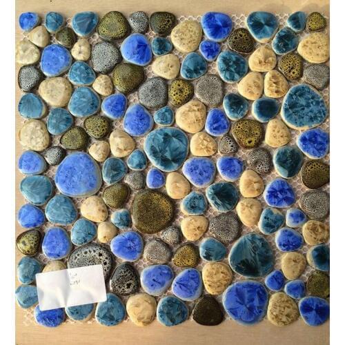 Kiln ceramic pebble design mosaic mesh backing bathroom wall floor kitchen backsplash