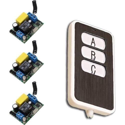 AC 220 V 1 Channel RF Wireless Remote Control Switch 3 pcs Receivers & 1 pcs Transmitter 3 buttons for Smart Home High Quality