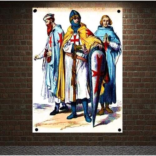 Ancient Military Poster Wall Sticker Vintage Knights Templar Armor Banners Crusader Flags Mural Canvas Painting Home Decoration