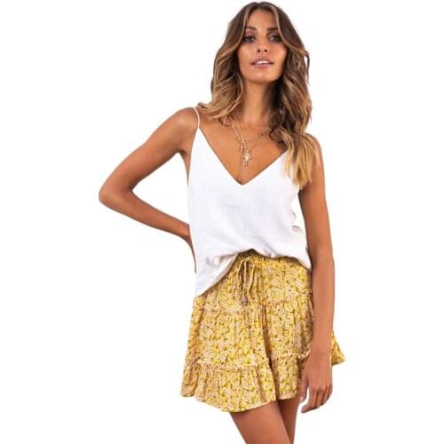 Plus Size Floral Print Pleated Short Skirt Women 2021 Summer Fashion High Waist Lace Up Ladies Fresh And Sweet Beach Skirt