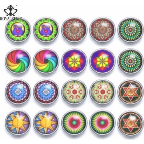 10pairs/lot Glass Charms 12mm Snap Button Exotic Kaleidoscope Flower Pattern Fit Snap Bracelet 12mm Snap Earrings Snap Jewelry c
