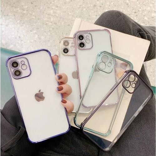 Ottwn Plating Shockproof Phone Case For iPhone 12 11 Pro Max 12 Mini X XR XS Max 7 8 Plus SE2020 Transparent Soft TPU Back Cover