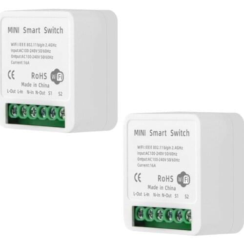 2 Pieces of 16A Tuya Wifi Mini Diy Smart Switch LED Light Smart Life Push Module for Use with Google Home Alexa