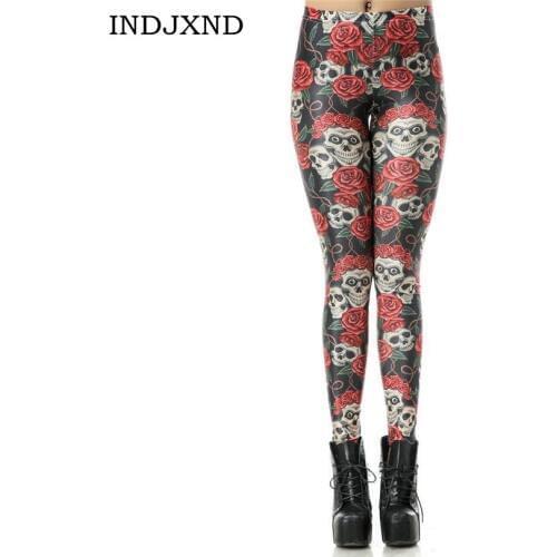High Quality Punk Rock Elastic Skulls Leggings Hot Sale Digital Prined Fashion Womens Rose Trousers Pirate Costume Leggins K084
