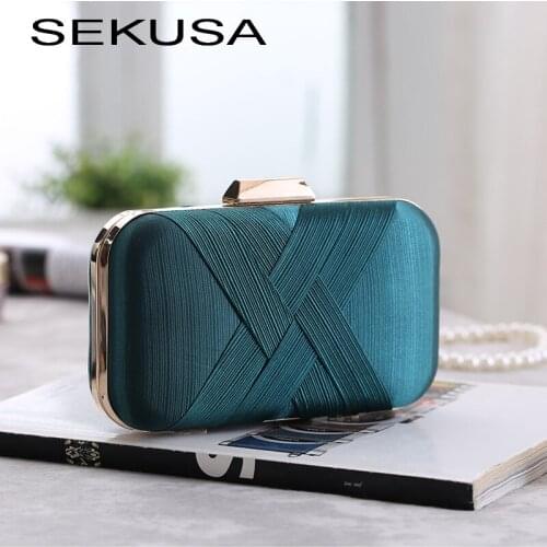 SEKUSA Criss-body women fashion clutch metal ladies dress party evening bag shoulder chain cocktail handbags