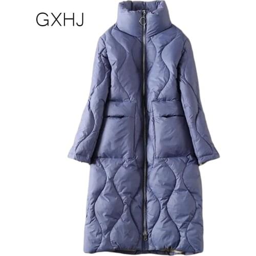 GXHJ White Duck Down Jacket Women Long Winter Coat Korean Female Puffer Jacket Doudoune Femme white goose down long coat lhj391
