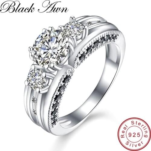 [BLACK AWN] 6.9g Genuine 925 Sterling Silver Rings for Women Engagement Ring Femme Bijoux Bague C319