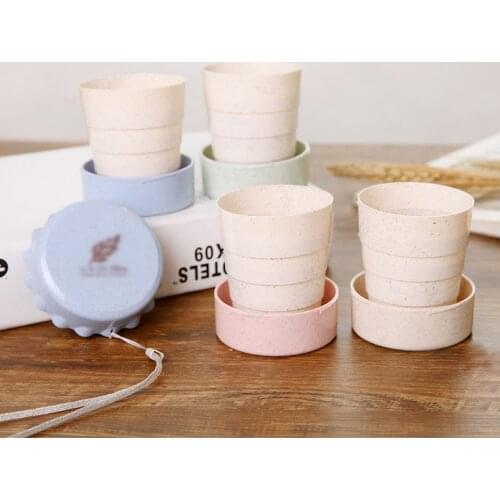 Portable Plastic Folding Wheat Water Cup 130ml Mini Retractable Water Bottle Gargle Cup for Sports Travel Portable Drink Tool