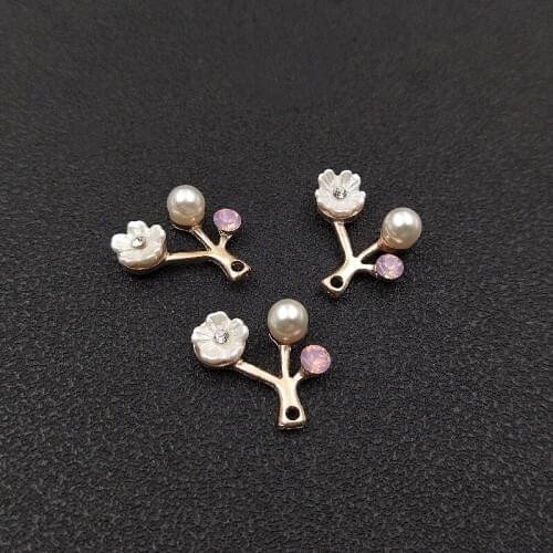 10pcs 18x20mm Metal Alloy Crystal Rhinestones Imitation Pearl Flowers Pendant Connectors DIY Accessories For Jewelry Making
