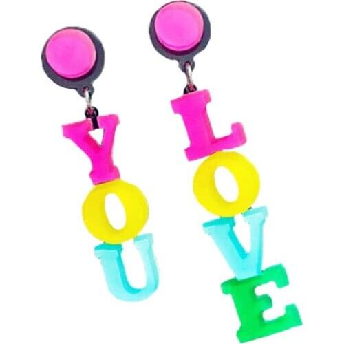 2021 New Fashion Oorbellen Acrylic Earrings For Women Personality Club Color Jewelry Love You Letters Earrings Pendientes mujer