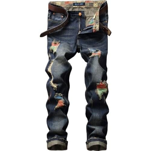 2021 High-quality brand jeans distressed denim trousers youth ripped jeans men Street straight jeans summer